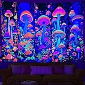 levne Tapiserie Blacklight-Gobelín s černým světlem a houbami, květinová rostlina, nástěnná dekorace, UV reaktivní gobelín, světélkující ve tmě, hippie nástěnná dekorace do ložnice s motivem trippy pokoje