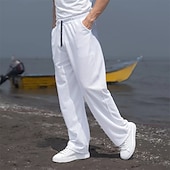 cheap Straight Leg-Men's Sweatpants Trousers Baggy Pants Straight Leg Sweatpants Waffle Pants Drawstring Pocket Elastic Waist Plain Comfort Soft Outdoor Daily Holiday Fashion Classic Style Black White Micro-elastic
