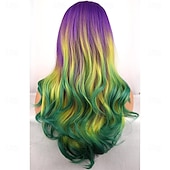 preiswerte Karnevalsperücken-Karnevalsperücke Blau Lila Weiß Lockig Gewellt Lang Synthetische Festivalperücke Karneval Parade Cosplay-Kostümfrisur für Damen