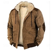 economico Felpa con cappuccio in pile-Per uomo Felpa con cappuccio Felpa con cappuccio a zip intera Felpa con cappuccio in pile Felpa con cappuccio foderata in pile Blu Marrone Verde Cachi Con Cappuccio Semplice Patchwork Blocco di colore