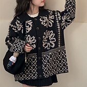 tanie Swetry i kardigany-Dzieci Dla dziewczynek Sweter rozpinany Kwiaty Na zewnątrz Długi rękaw Zapiąć Moda 4-12 lat Jesień Czarny
