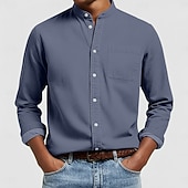 זול חולצות קז'ואל לגברים-בגדי ריקוד גברים חולצה חולצה קז'ואל חולצה עם כפתורים כחול ג'ינס שחור לבן ורוד מסמיק אודם שרוול ארוך אחיד דש קזו'אל יומי כיס קדמי ביגוד כותנה אלגנטית אופנתי יום יומי