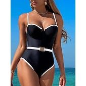 abordables Bañadores de una pieza-Bañador de tankini de 2 piezas para mujer con aros control de abdomen alta cintura esbelto sin espalda ropa de playa para vacaciones color sólido cuello en V sin mangas