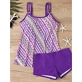 Χαμηλού Κόστους Τανκίνι-Γυναικείο Τανκίνι 2 Κομμάτια Μαγιό Σορτσάκι Έλεγχος Κοιλιάς Ψηλόμεσο Λεπτό Χωρίς Πλάτη Θέρετρο Παραλίας Ombre Λουλούδια U Λαιμός Αμάνικο Μαγιό