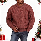 preiswerte Herrenpullover-Herren Pullover Strickpullover Gerippt Stricken Normale Oberteile Gestrickt Einfach Rundhalsausschnitt Mode Basic Urlaub Alltagskleidung Bekleidung Herbst Winter Rote Grün M L XL