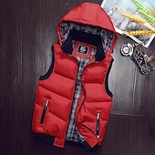 abordables Gilet Puffer pour Homme-Homme Gilet matelassé Gilet Vacances Quotidien Date Mode Occasionnel Automne Hiver Avec Poches Polyester Chaud Confortable Couleur Unie Fermeture éclair À capuche Coupe régulière Noir Rouge Vert