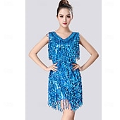 cheap Practice Dresses-Samba Dancewear Women 1920s Dance Dress Sequin Tassel Fringe Flapper Latin Rumba Dress Glitter Salsa Tango Ballroom Dancing Dressesl Performance Costume