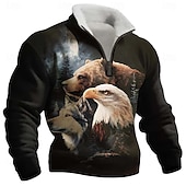 preiswerte Tierdruck-Herren Tiermotiv Bär Adler Fleece Pullover Mode Lässig 3D Stehkragen Viertelreißverschluss Outdoor Urlaub Geschenk Streetwear Blau Schwarz Grau Halber Reißverschluss Herbst Winter Designer S M L XL