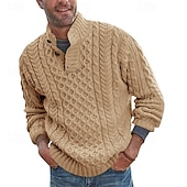 abordables suéter de los hombres-Hombre Pulóveres Suéter de punto Estriado Cable Tejer Tops regulares De Punto Ajustado Plano Escote Chino Prendas de punto Moderno Casual Ropa Cotidiana Ropa Otoño invierno Negro Blanco M L XL