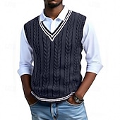 economico gilet da uomo-Per uomo Gilet Maglione elegante Maglione Maglione a maglia A Coste Maglia Top Regolari Lavorato a maglia A righe Scollo a V Moda Casual Vacanza Abbigliamento quotidiano Abbigliamento Senza maniche