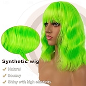  Green Wigs Synthetic Wig Curly Bob With Bangs Short Green Synthetic Hair Women Soft Fashion