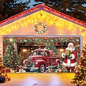 זול כיסויי דלתות מוסך חג המולד-כיסוי לדלת מוסך לחג המולד, בית סנטה קלאוס, רקע תלייה גדול, 2 מכוניות, קישוט מסיבת חג חיצוני, הדפס שטוח דו-ממדי, באנר קיר חגיגי, חצר בית, רקע סצנת חג המולד, 7*8 רגל