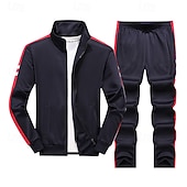 voordelige basis trainingspakken-Voor heren Sweatshirt Trainingspak Kledingset Opstaand Buiten Dagelijks Sport Trekkoord Rits omhoog Zak Kleurenblok blauw Zwart Grijs Polyester Sportkleding Modieus Streetwear Lente