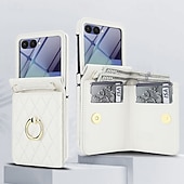 levne Pouzdra pro Samsung-telefon Carcasă Pro Samsung Galaxy Z Flip 7 Z Flip 6 Z Flip 5 Z Flip 4 Z Flip 3 Flip Cover a chránič obrazovky Držák na prsteny Nárazuvzdorné Retro PU kůže