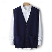 economico Maglioni di lana da uomo-maglione cardigan da uomo in pura lana e cashmere di alta qualità, scollo a V, classico, lavorato a maglia, con tasche e bottoni, tinta unita, morbido, caldo e traspirante.