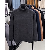 preiswerte Herrenpullover-Herren Pullover Fleece Pullover Strickpullover Gerippt Stricken Normale Oberteile Gestrickt Einfach Rollkragen Mode Basic Urlaub Alltagskleidung Bekleidung Herbst Winter Schwarz Marineblau M L XL