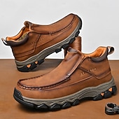 abordables Botas de montaña-Zapatos de trabajo sin cordones para hombre, de piel sintética marrón oscuro, con amortiguación: calzado resistente y con buen soporte para trabajos al aire libre y senderismo.