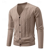 ieftine pulover cardigan pentru bărbați-Bărbați Pulover Pulover Cardigan Striat Cablu Tricotat Topuri obișnuite Tricotat Simplu În V Vacanță Modă Casual Purtare Zilnică Îmbrăcăminte Primăvara &amp; toamnă Toamna iarna Albastru piscină Negru L