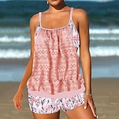 abordables Tankinis-Mujer Bañadores 2 piezas Slips Traje de baño Espalda al Aire Vacaciones Ropa de playa Graphic Leopardo Escote Redondo Sin Mangas Trajes de baño