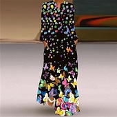 levne Tisknout květinové šaty-Dámské Dlouhé šaty Maxi šaty Květinové šaty Šaty s potiskem Moderní Denní Jdeme ven Víkend Běžný Květinový Dlouhý rukáv Do V Vodní modrá Černá Rubínově červená Trávová zelená Jaro Podzim