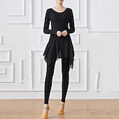 preiswerte Sets &amp; Einteiler-Damen Yoga-Anzug Enge Leggings mit Rock 2-teiliges Trainingsset Einfarbig Kombination Herbst Schwarz Rosa Modal Tanz Pilates Yoga Hohe Taille Leicht Atmungsaktiv Langarm Sport Sportkleidung