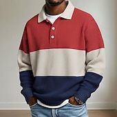 economico Polo da rugby da uomo-Per uomo A righe Magliette Polo a Nido d'Ape Polo da rugby Manica Lunga Magliette polo Camicie con Colletto Casual Athleisure Abbigliamento quotidiano Bottoni Primavera Autunno Inverno Blu Rosso