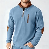 preiswerte Cordhosen T-Shirts-Herren Cordhemd T-Shirt Langarmshirt Herrenhemden mit Ellbogenflicken Langarm Reißverschluss Herbst Winter Herbst Winter Farbblock Täglich Strukturiert Lässig Reißverschluss Oversize Locker Lässig