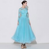 cheap Standard  Ballroom-Women's Elegant Turquoise Ballroom Dance Dress Lace Long Sleeve Boat Neck Waltz Tango Modern Rumba Practice Performance Gown