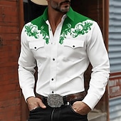 preiswerte Westernhemden für Herren-Herren Blumendruck Ethnisch Blumen Hemd Westernhemd Cowboy-Shirt Langarm Vintage-Retro Lässig Outdoor Arbeitskleidung Frühling Herbst Umlegekragen Zwei Fronttaschen Leinenähnliches Hemd Hemden mit