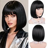 abordables Pelucas de carnaval-Peluca de carnaval 2026 Rubio Negro Azul Recto Bob Corta Peluca sintética para festival Carnaval Desfile Cabello para disfraz de cosplay para Mujer