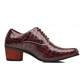 abordables Zapatos Oxford-Men's Burgundy Crocodile Patterned Faux Leather Dress Shoes - Elegant Footwear for Special Occasions and Evening Wear