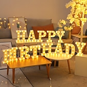 cheap Decorative Lights-Happy Birthday/Marry Me Marquee Light Up Letters, LED Letter Number Light Sign with Round Light Decoration for Birthday Home Table Decor