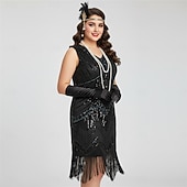 economico Abiti degli anni '20-Set Anni Ruggenti Anni 1920 Lunghezza al ginocchio Abito Flapper Abito da cocktail Set di accessori con accessori Taglie Forti Normale Senza maniche Il grande Gatsby Invitato al matrimonio Paillettes