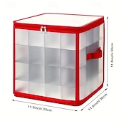 voordelige Kerst Opslag-Kerstversieringsdoos met 64 compartimenten, 12x12x12 inch kerstopbergdozen, ornamentorganizer met rits en handgrepen, geschikt voor vakantiedecoraties, sieraden en cadeaus