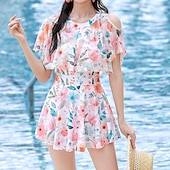 abordables Surfing Tankinis &amp; Bikinis-Mujer Camiseta Protección Solar Surf Traje de baño Bañadores Floral Bañadores Rosa Verde Trébol FPS 50+ Control de barriga Surf Playa Vocación Verano