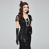 Χαμηλού Κόστους Φορέματα της δεκαετίας του 1920-Σετ Δροσμός 20ετών 1920 Μακρύ Φορέματα Τουαλέτα Σύνολα με αξεσουάρ Κοντά μανίκια Το Great Gatsby Καλεσμένος γάμου Πούλιες Λαιμόκοψη V Φανταχτερή Φόρεμα Γυναικεία