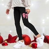  Ragazze 3D Grafico 67 Pantaloni Leggings Primavera Autunno Carino Streetwear Essenziale Bambini 4-12 Anni All'aperto Vacanza Casuale Taglia piccola