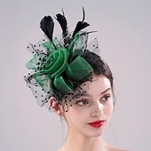 baratos Fascinadores-Decoração de Cabelo Presilha de cabelo Pena Casamento Aniversário Elegante Vintage Estilo bonito Com Penas Miçangas Capacete Chapéu