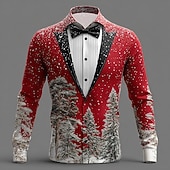 economico Costume di Natale-Natale Per uomo Costume di Natale Colletto finto e design del vestito Camicia da smoking stampata con cravatta Camicia Camicia con Bottoni Manica Lunga Divertente All'aperto Ferie Primavera Autunno