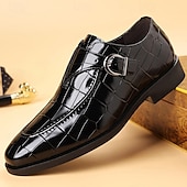 preiswerte Slipper-Schwarze Herren-Monk-Strap-Schuhe aus Kunstleder – elegantes Design mit Krokodilprägung und Schnalle, perfekt für formelle Anlässe, Geschäftstreffen und Hochzeiten.