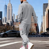 Χαμηλού Κόστους βασικές φόρμες-Ανδρικά Πουλόβερ Φόρμα Σετ ρούχων Jachetă Πέτο ΕΞΩΤΕΡΙΚΟΥ ΧΩΡΟΥ Καθημερινά Αθλητικά Κορδόνι Κουμπί επάνω Τσέπη Ταινία Μαύρο Ρουμπίνι Καφέ Πολυεστέρας Ρούχα Γυμναστικής Μοντέρνα Κομψό στυλ street