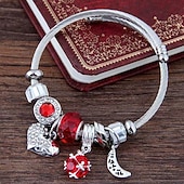 olcso Női karkötő-Ezüst karkötő többszínű kristályokkal és szív, hold és gyöngy medálokkal – testreszabható női karperec