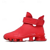 abordables Zapatillas Informales-Zapatillas deportivas rojas para hombre: elegantes y cómodas, con parte superior de malla y cámara de aire, perfectas para un look informal en vacaciones y fiestas navideñas.