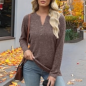 tanie gładka koszulka-Damskie Podkoszulek Koszulka Guziki Jednokolorowe Elegancki Klasyczny Codzienny Długi rękaw W serek Zwykłe topy Codzienny Wyjściowe Weekend Czarny Zieleń wojskowa Czerwony Brązowy Khaki Wiosna Jesień