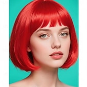 お買い得  カーニバルウィッグ-カーニバルウィッグ2026 ブロンド ピンク レッド ストレート ボブ ショート 合成フェスティバルウィッグ マルディグラ パレード コスプレ衣装ヘア のために 女性