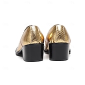 economico Scarpe da uomo-Scarpe eleganti con stampa di serpente oro di Mardi Gras per uomini – pelle di mucca premium 100% all’avanguardia design a punta per Carnevale feste e occasioni speciali