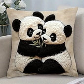 cheap Textured Throw Pillows-Panda Hug Design Linen Pillow Cover 2D Flat Print Modern Square Cushion Case with Zipper Closure Soft Decorative Throw Pillow Cover for Sofa Bedroom Living Room Decor