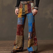 Χαμηλού Κόστους Ανδρικό εμπριμέ casual παντελόνι-Ανδρικά Γεωμετρικό Συνδυασμός Χρωμάτων Κουρελού Παντελόνια Ντίσκο Παντελόνι Παντελόνια καμπάνα της δεκαετίας του '60 και του '70 Μεσαία Μέση Μποέμ Vintage ρετρό ΕΞΩΤΕΡΙΚΟΥ ΧΩΡΟΥ Πάρτι Causal