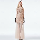 ieftine Rochii din anii 1920-Set Urlați 20 de ani Anii 1920 Lungime Gleznă Lung Rochie de seara Rochie de Cocktail Bandană Adolescentă cu accesorii Fără mâneci Gatsby Invitat la nuntă Paiete Paiete Rotund Scoateți gâtul Costume