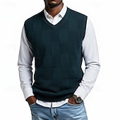 halpa miesten villapaita liivi-Miesten Neulepusero Mekko villapaita Liivi Neulottu villapaita Joustin Neuloa Tavalliset topit Kudottu Tavallinen V kaula-aukko Muoti Katutyyli Loma liiketoiminta Vaatetus Hihaton Syksy Talvi Sininen
